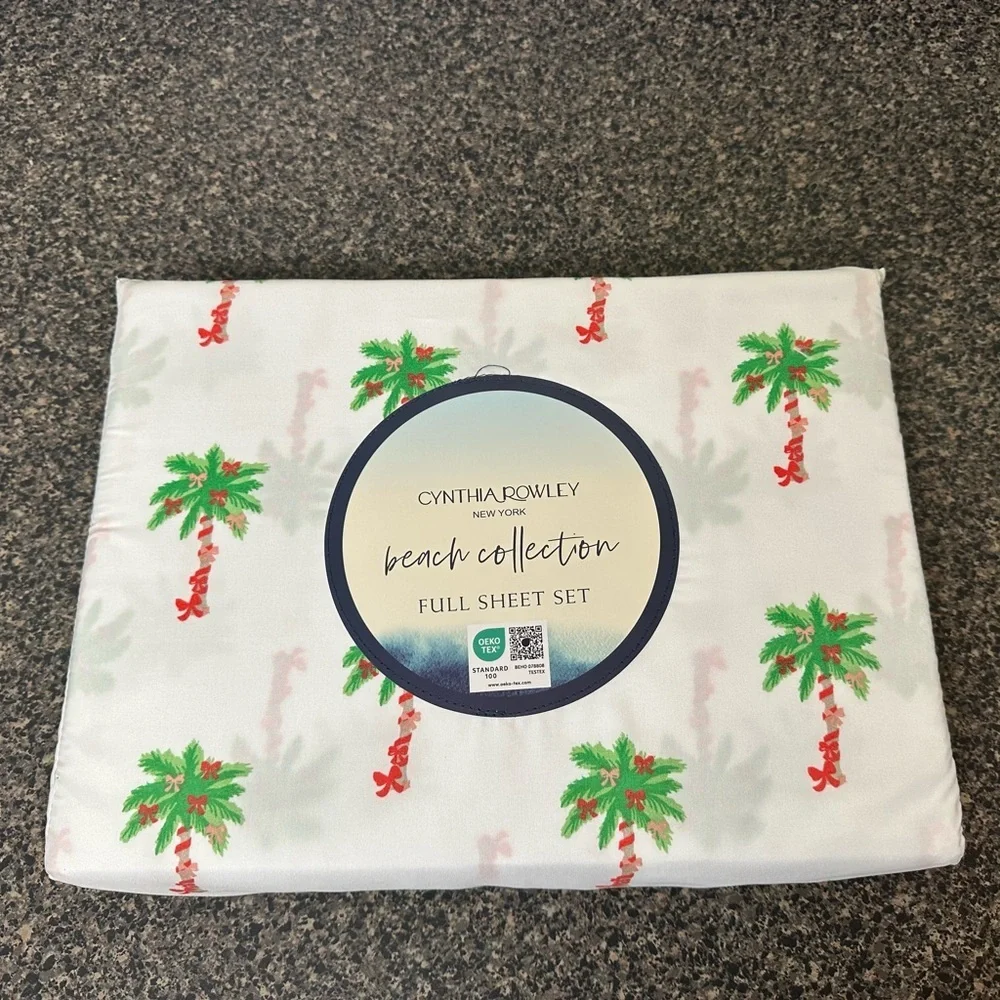 Cynthia Rowley Christmas Palms Tree Sheet Set Size Full